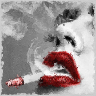 Black and White Smoking Bliss poster with red highlights. Sexy and erotic cannabis design.