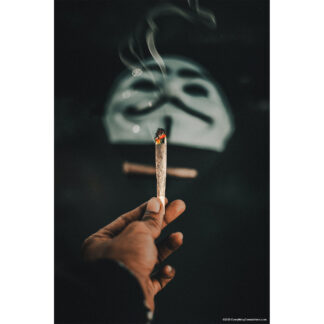 Anonymous with hand holding a joint.